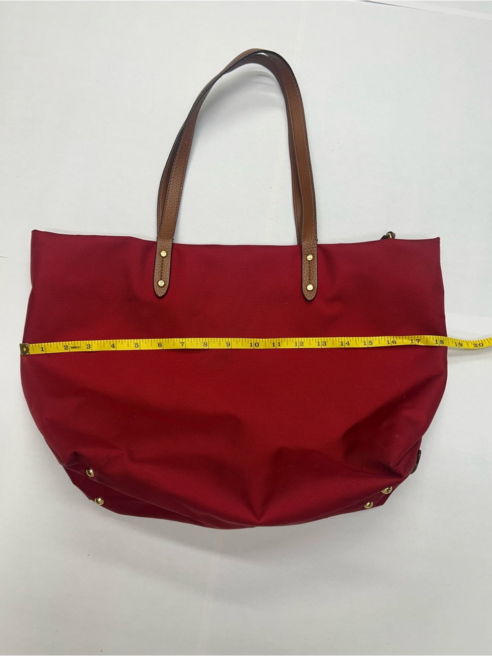 Ralph Lauren Red Tote with Brown Leather-Strap Handles - Picture 13 of 14